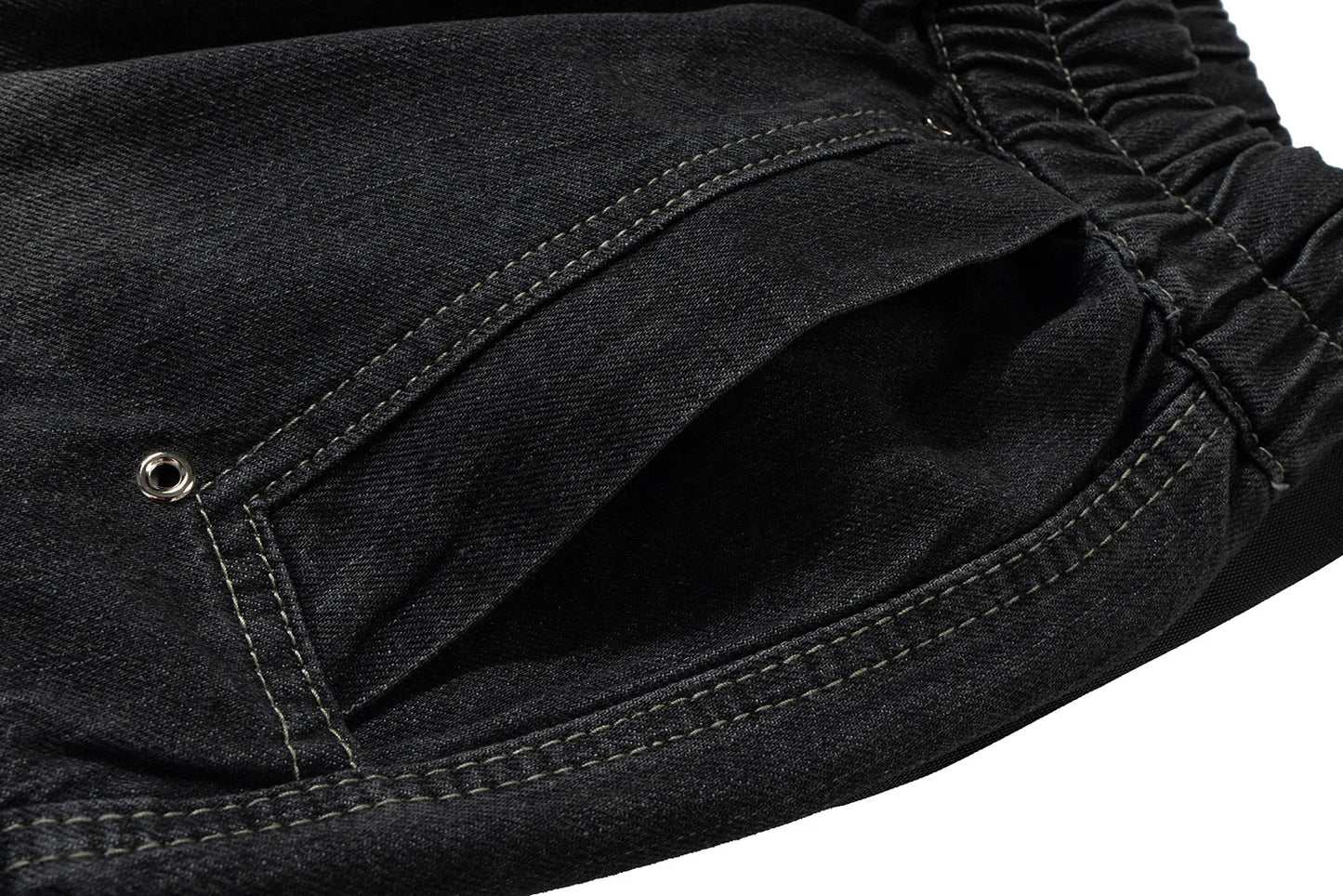 ro style ribbons streetwear multi pockets cargo short for men elastic waist wide leg baggy jeans knee length pants loose overall unique cargo style 4488