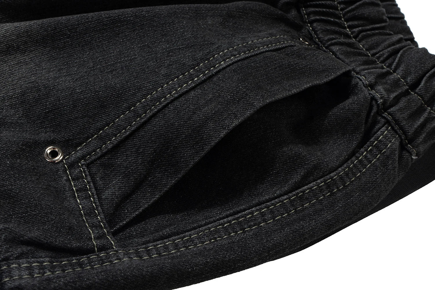 ro style ribbons streetwear multi pockets cargo short for men elastic waist wide leg baggy jeans knee length pants loose overall unique cargo style 4488