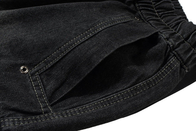 ro style ribbons streetwear multi pockets cargo short for men elastic waist wide leg baggy jeans knee length pants loose overall unique cargo style 4488