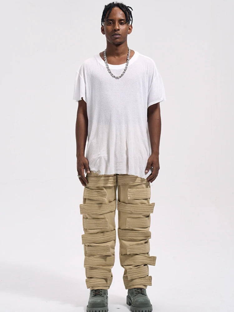 fashion velcros denim jean pants streetwear mens new casual hip hop streetwear tactical straight trousers joggers men y2k pants urban active pants