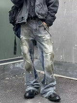 men blue ripped baggy jeans dirty printed distressed loose denim pants male luxury designer fashion jeans trousers unique jeans style 1353