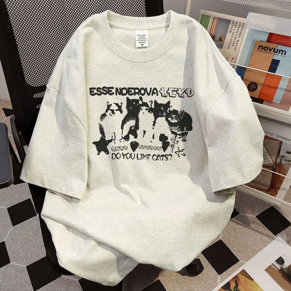 Harajuku Oversized shirt – 2024 Summer Men And Women Trendy Personalized Kitten Printed