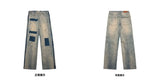 men and women trendy high street retro washed ripped color blocked jeans summer hip hop loose straight leg casual pants y2k unique jeans style 797