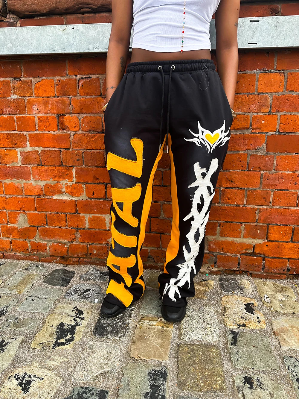 y2k sanitary pants casual pants elastic straight leg pants letter patchwork streetwear hip hop rap street dance matching pants menswear bottoms