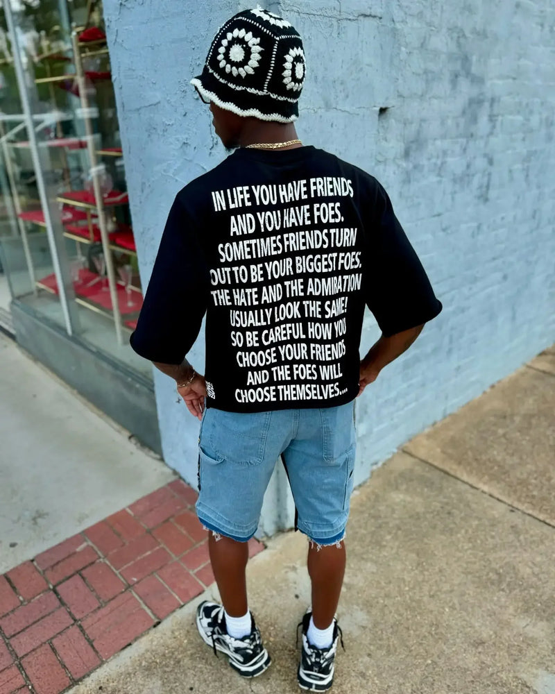 Anime Vintage print – Retro Gothic Letter Pattern Printed Oversized T Shirt Mens F