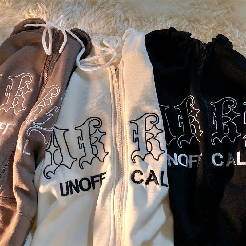 Hoodies Women Retro Harajuku Hip Hop Jacket High Street Zip Up Hoodie