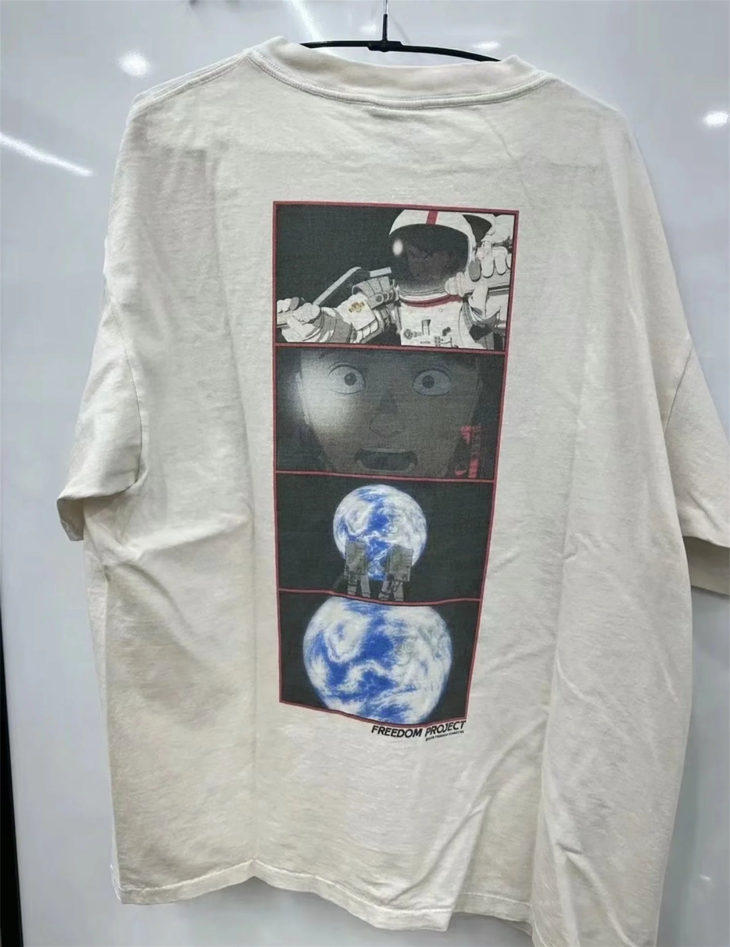 24ss Summer Retro Vintage Anime Print Spaceship High-Street Cotton Tops T-Shirt