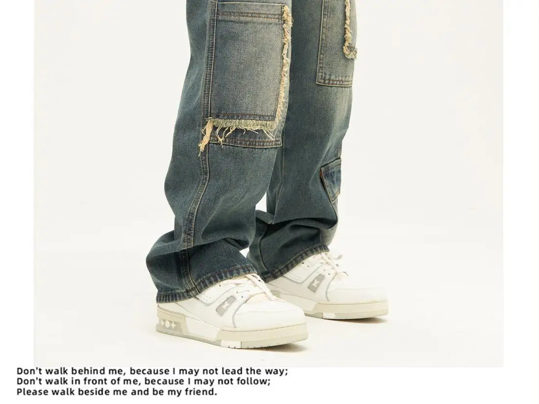american high street trendy men and women trendy personalized straight tube washed jeans couple loose retro casual pants y2k unique jeans style 12