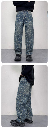 men jacquard loose casual hip hop vibe splice pocket denim baggy jeans pants man streetwear ripped jeans trousers boyfriend unique jeans style 3143