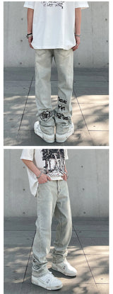american gothic letter mens baggy jeans y2k retro harajuku straight denim trousers hip hop fashion printed jean man pants unique jeans style 579
