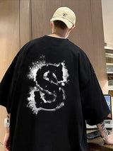 Cyberpunk Graphic tee – Dragon Design Letter S Print Tops Men Fashion Crewneck Short
