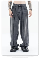 2024 autumn and winter new stitching straight jeans