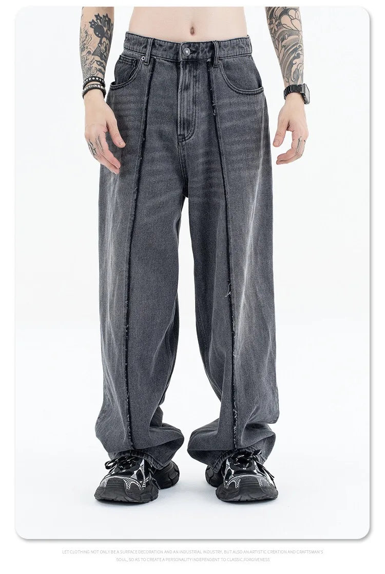 2024 autumn and winter new stitching straight jeans
