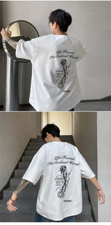 Y2k Angelcore design – Gothic Letter Rose Printed T Shirt Men Hip Hop Fashion Overs