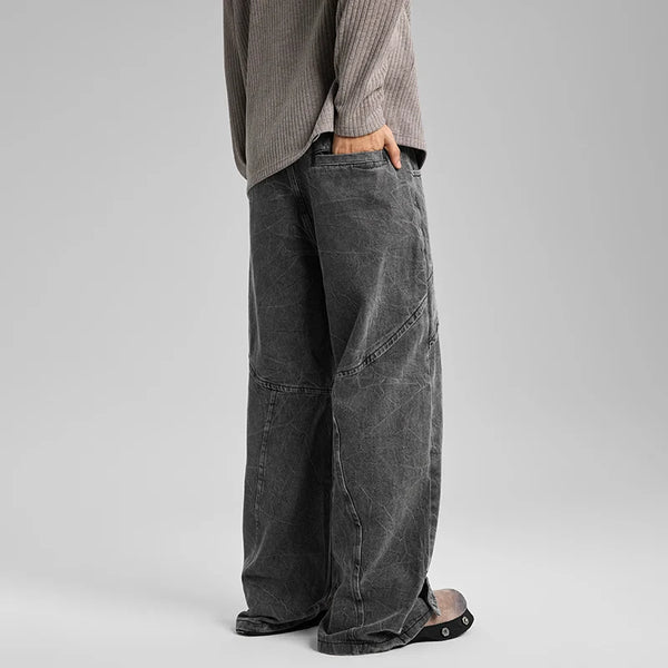 american high street vibe fashion splice jeans mens belt loose casual vintage wide leg straight denim baggy jeans pants trouser urban skinny jeans