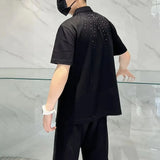 Mens Hot Flower Rhinestone Short-Sleeve Shorts Two-Piece Niche Personality Shiny Elegant British Two-Piece Suit Men'S Clothing