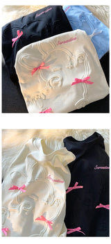 Skatercore Top – 3D Embossed Rabbit Cartoon T Shirts Students Girls Kawaii Te – Modern Streetwear for Everyone