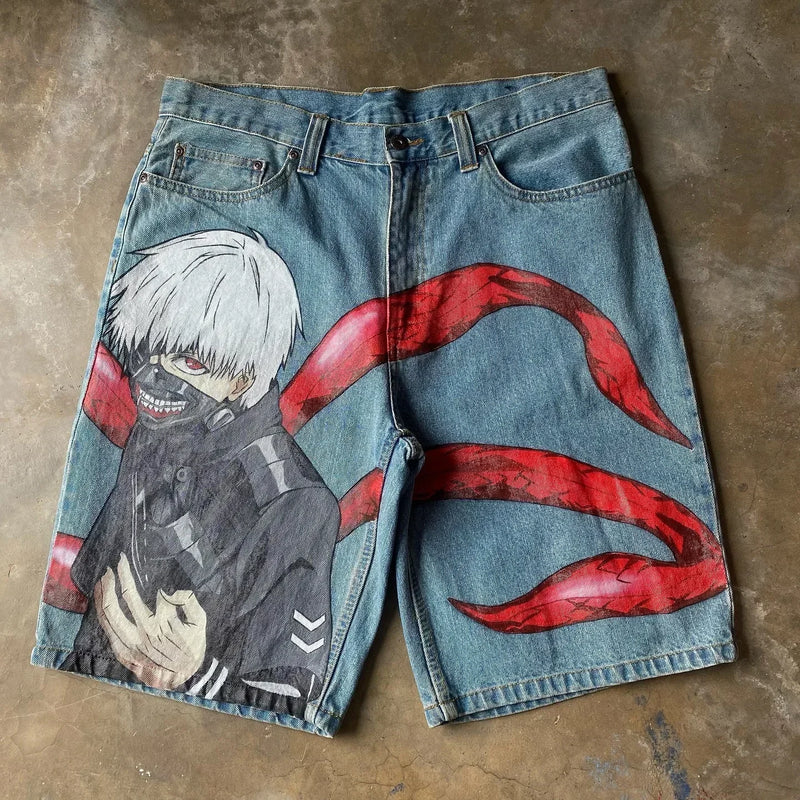 popular casual rem print sweatpants fashion y2k baggy jeans wide leg denim shorts pants harajuku streetwear trouser men clothing unique joggers style 4943