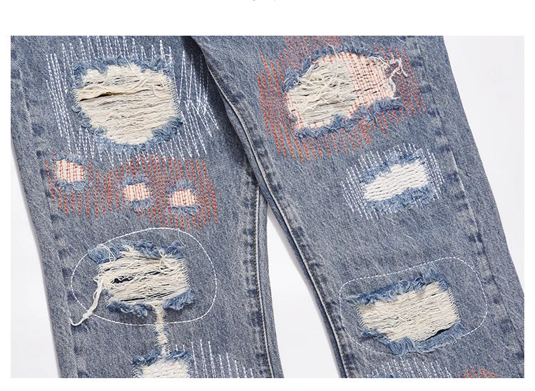destroyed ripped jeans straight jean pants men biker jeans fashion zipper streetwear trousers hip hop pants joggers baggy jeans unique joggers style 3184