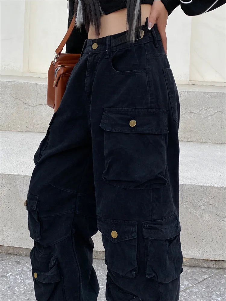 unisex hip hop pants retro cargo pant streetwear multi pockets zipper harajuku joggers new casual loose straight baggy trousers unique joggers style 2058