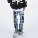 skull embroidery patchwork ripped denim jean pants fashion biker straight trousers streetwear hip hop joggers pant men clothing unique joggers style 2381