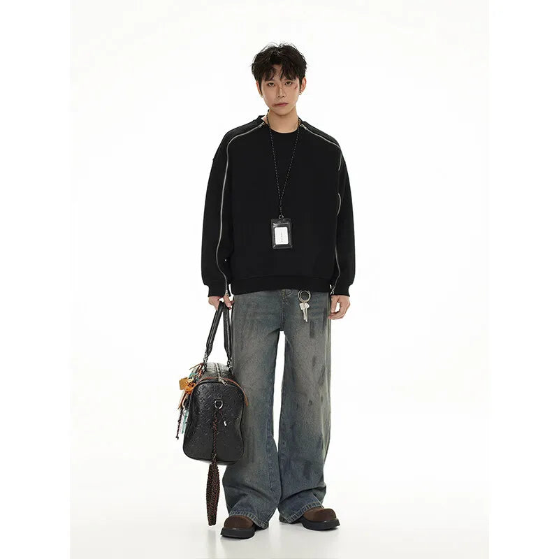 Zipper Pullover Sweatshirt Men Women Streetwear Fashion Loose Casual B