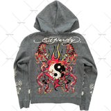 American Fashion Trend Pattern Print Zipper Hoodie Women Y2K New Stree