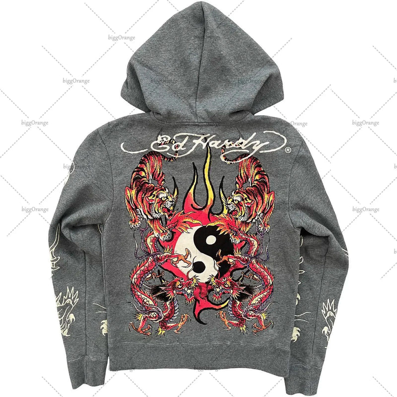 American Fashion Trend Pattern Print Zipper Hoodie Women Y2K New Stree