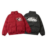 Men PU Leather Warm Jacket Winter Vintage Waterproof Parkas Embroidery Letter Thick Padded Coat Streetwear Hip Hop Loose Parka