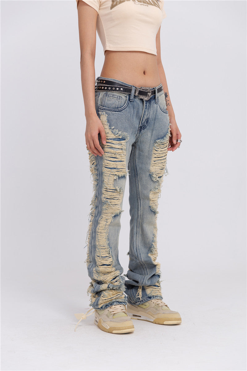 fashion ripped denim jeans mens destoryed holes zipper straight trousers jeans hip hop streetwear new casual joggers jeans pants unique joggers style 3080