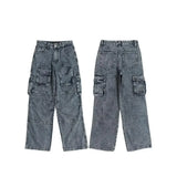 fashion loose streetwear cargo denim jeans unisex casual multi pocket wide legs jean pants hip hop joggers mens baggy jeans streetwear sweatpants