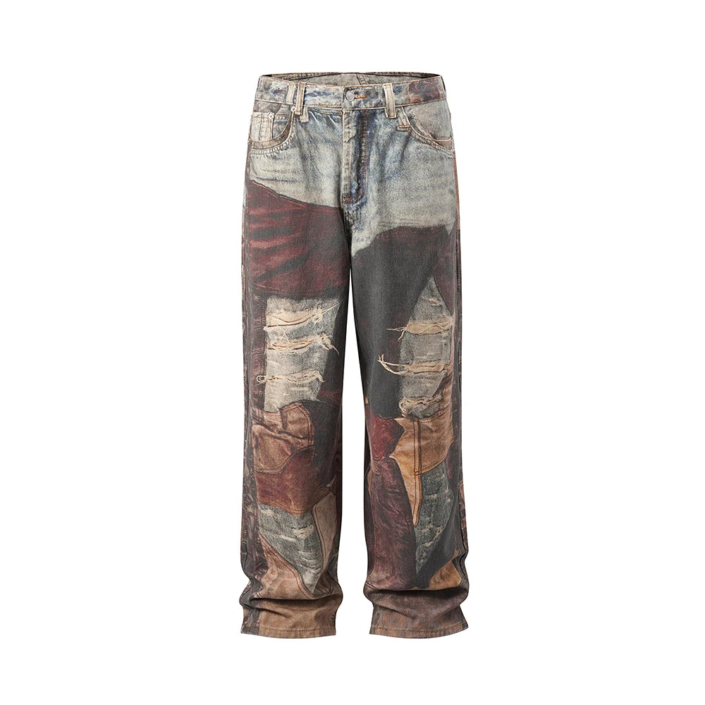 new autumn frayed patchwork baggy jeans pants for men and women straight ripped casual denim trousers oversized loose cargos baggy cargo bottoms