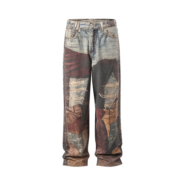 new autumn frayed patchwork baggy jeans pants for men and women straight ripped casual denim trousers oversized loose cargos baggy cargo bottoms