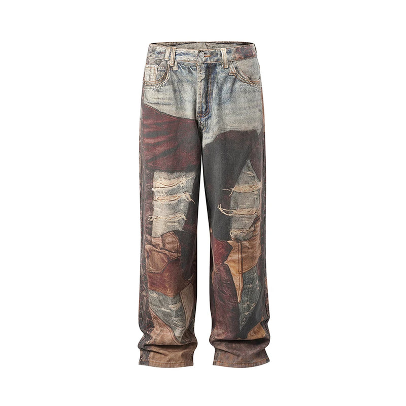 new autumn frayed patchwork baggy jeans pants for men and women straight ripped casual denim trousers oversized loose cargos baggy cargo bottoms