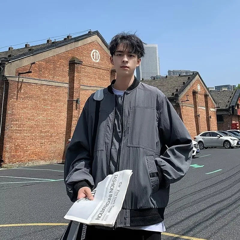 retro baseball bomber, daily drip outerwear, casual outfit