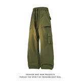 multi pocket mens wide leg straight cargo pants korean fashion track pants male casual loose mopping trousers four seasons unique cargo style 1029
