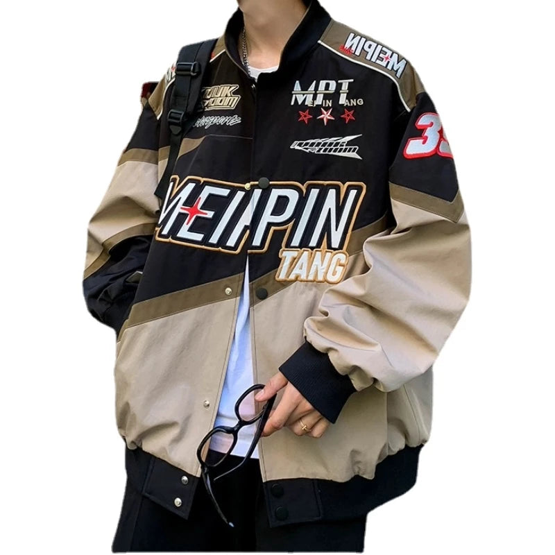 fashion racing style jacket coat mens letter embroidery loose coats unisex streetwear new casual motorcycle jackets outerwear - variant style c63367 for streetwear fashion