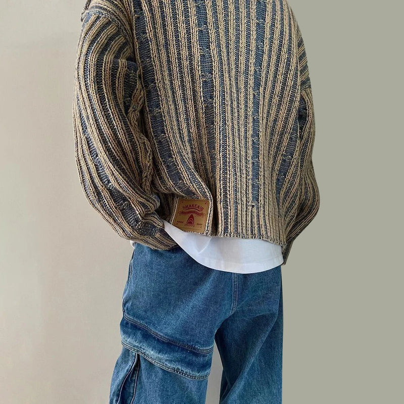 minimalist knit jumper, daily wear essential, trendy urban fashion top for men, layered streetwear look