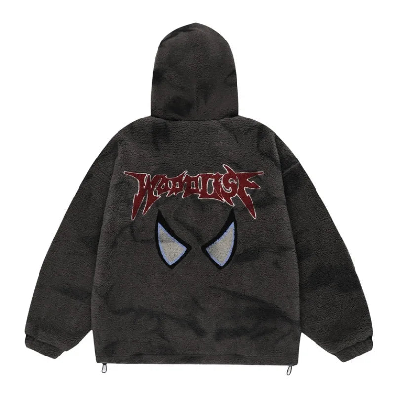 mens harajuku graffiti fleece jackets and coats letter embroidery hairy zipper outerwear warm streetwear parkas bomber jacket - variant style 0a78d0 for streetwear fashion