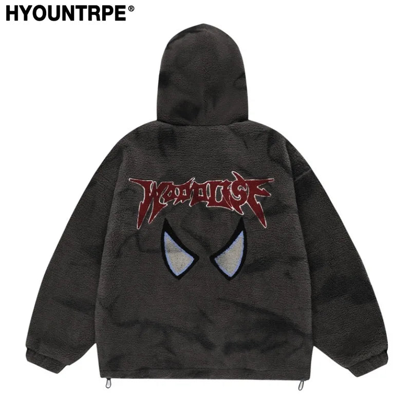 mens harajuku graffiti fleece jackets and coats letter embroidery hairy zipper outerwear warm streetwear parkas bomber jacket - variant style 0a78d0 for streetwear fashion