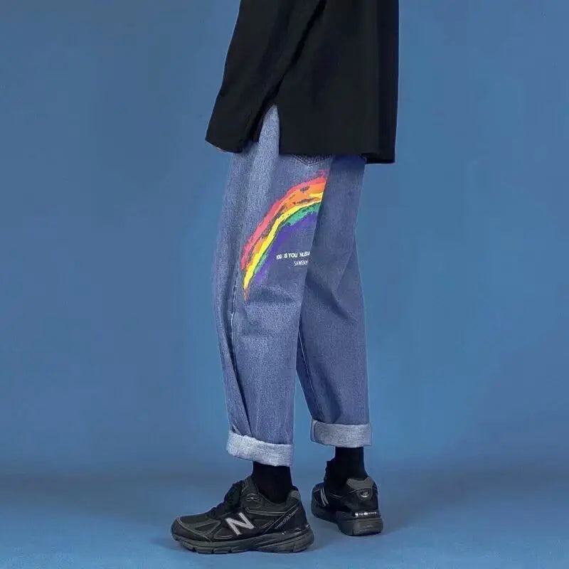 2023 autumn new light luxury fashion jeans men loose european and american style wide leg trousers boutique clothing simplestyle unique jeans style 3890