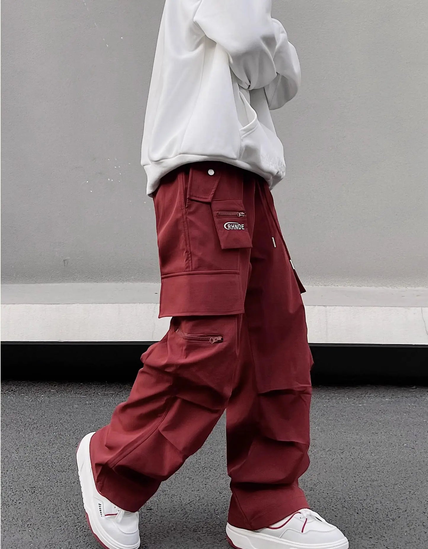 fashion loose streetwear cargo pant unisex casual multi pocket wide legs drewstring trousers hip hop joggers mens baggy pants unique joggers style 5068