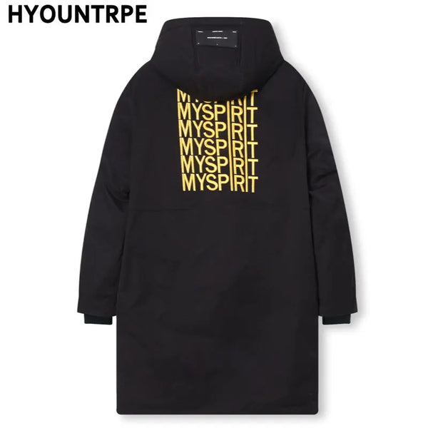 Fashion Letters Embroidery Duck Down Long Jacket Mens Plus Size Winter New Casual Hooded Zipper Parkas Warm Down Coats Jeckets