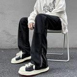 2023 autumn new light luxury fashion retro jeans men zipper straight loose jeans all match boutique clothing simple style vintage washed jeans