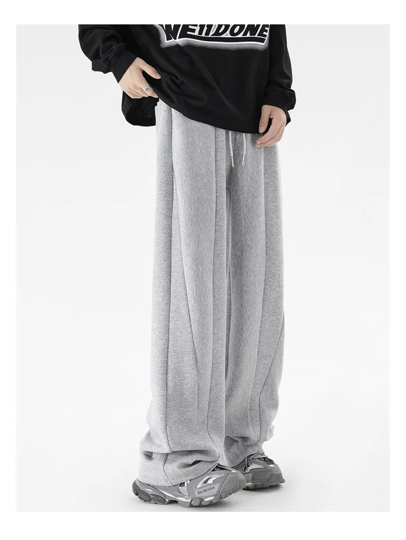 winter mens gray thickened straight leg sweatpants 2025 high street baggy drape pants korean fashion y2k casual trousers unique joggers style 158
