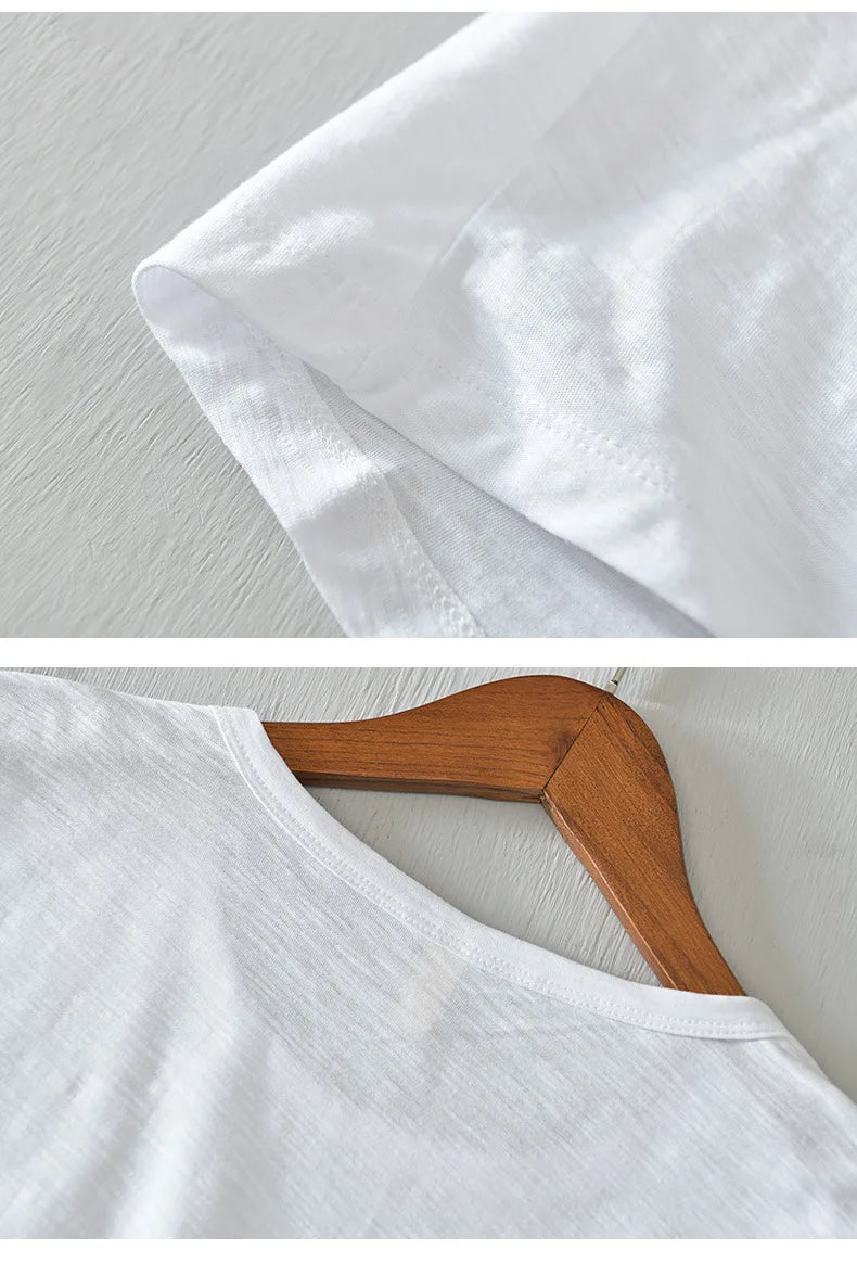 Summer Short Sleeved Men'S Thin Section Casual All Match Loose Cotton Breathable Round Neck Solid Color Bottoming Shirt