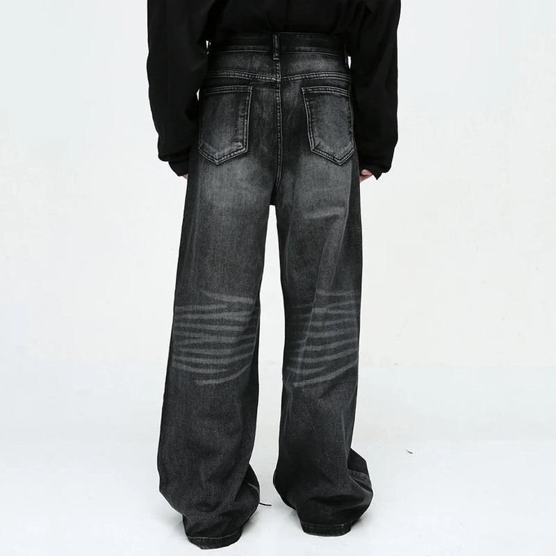 mens black baggy jeans male casual loose straight jeans trousers vintage hip hop denim pants unique jeans style 171