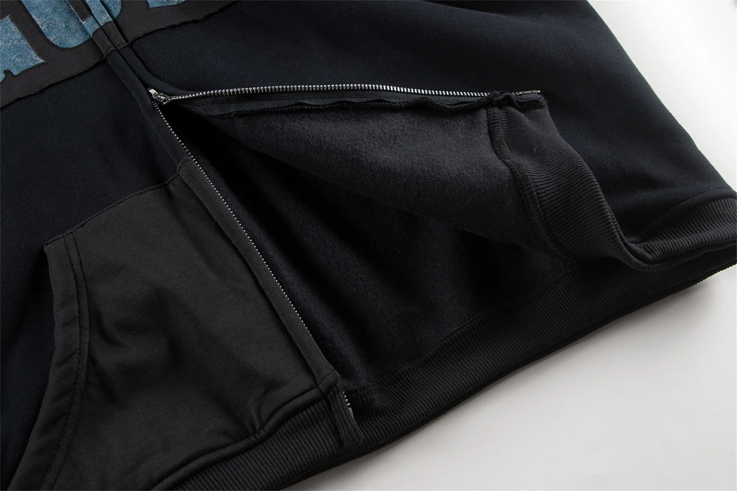 New Arrival ERD Brand Fashion High-Street Letter Print Velvet Short Width zipper Cotton Hoodie Sweatshirt