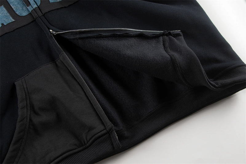 New Arrival ERD Brand Fashion High-Street Letter Print Velvet Short Width zipper Cotton Hoodie Sweatshirt