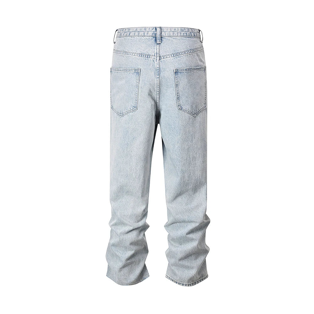 side striped washed ripped blue jeans for men and women streetwear baggy casual denim trousers straight light blue cargo pants utility cargo pants